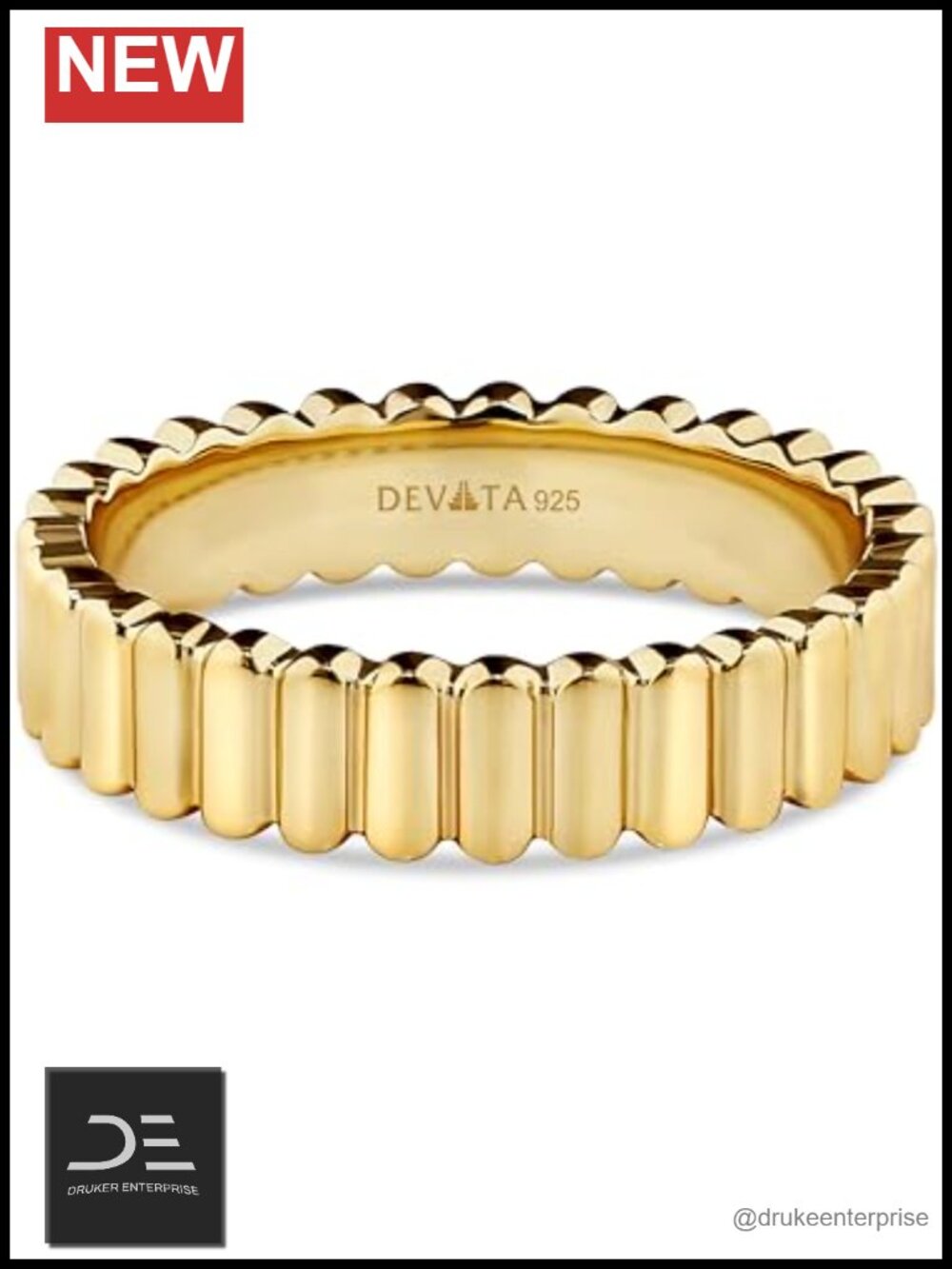 Sterling Silver 925 Gold Plated 5mm Eternity Band Ring for Women Ribbed